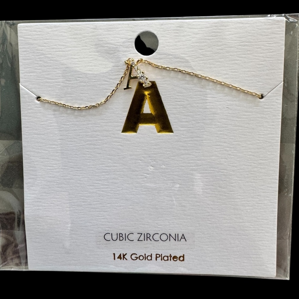 Gold "A" mini Initial Necklace with crystals